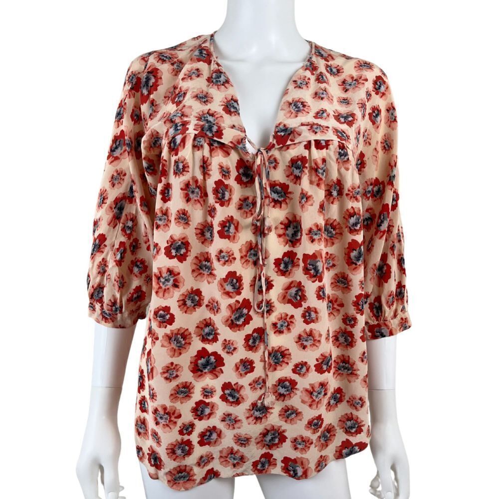 Rebecca Taylor Womens Size 0 Silk Pink Floral Top Pullover Blouse 3/4 Sleeve
